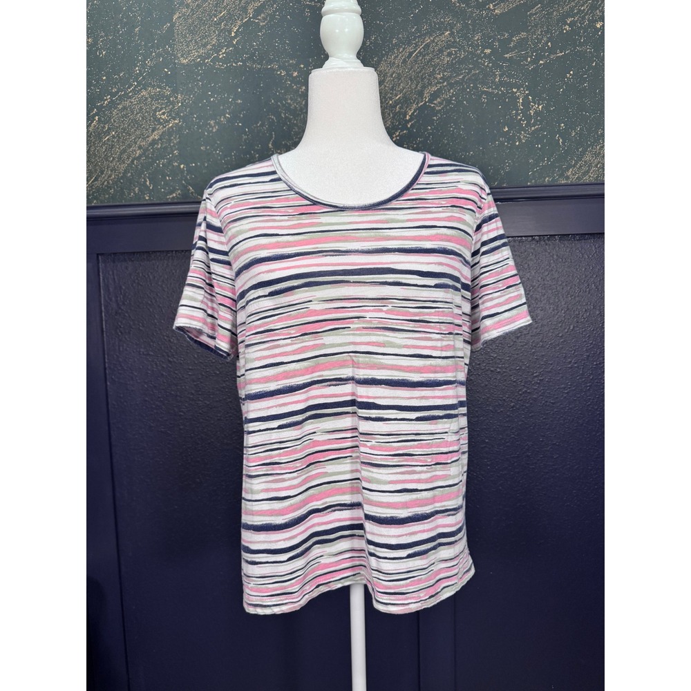 Coral Bay Petite Stripe Tee Pink Navy Blue Sage Green PL
